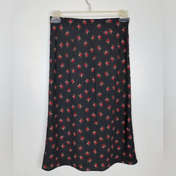 Aeropostale Floral Skirt Midi Elastic Waistband Pull on Black and Red size Small - Picture 9 of 10